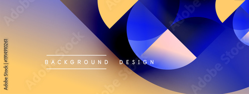 Abstract background features overlapping circles, gradients. Colors include blue, yellow, purple. Modern design element for digital projects.