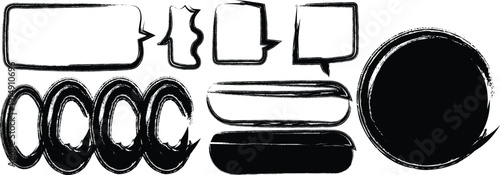 Hand drawn brush stroke speech bubbles and shapes on transparent background, comic style elements