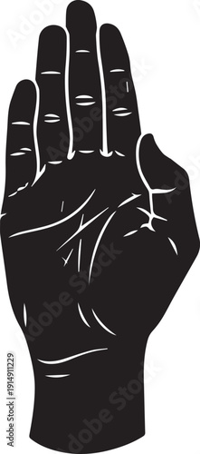 Human palm hand silhouette illustration with detailed palmistry line art vector work design