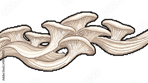 Retro pixel art of mushroom cluster with vintage aesthetic