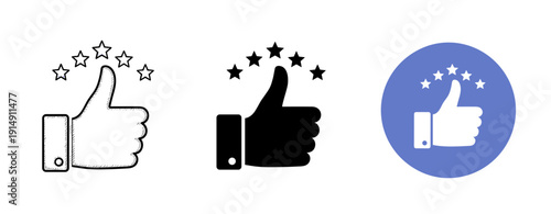 Thumbs up icons with stars: black and white and blue variations
