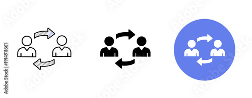 Icon set representing communication and collaboration with arrows and people