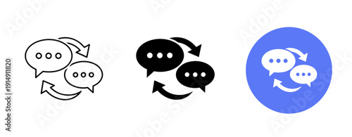 Chat icons: arrows, bubbles, and speech in black and blue variations
