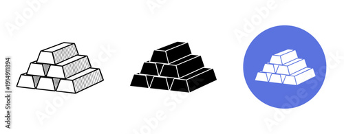 Various illustrations of gold bars: outline, silhouette, and icon styles