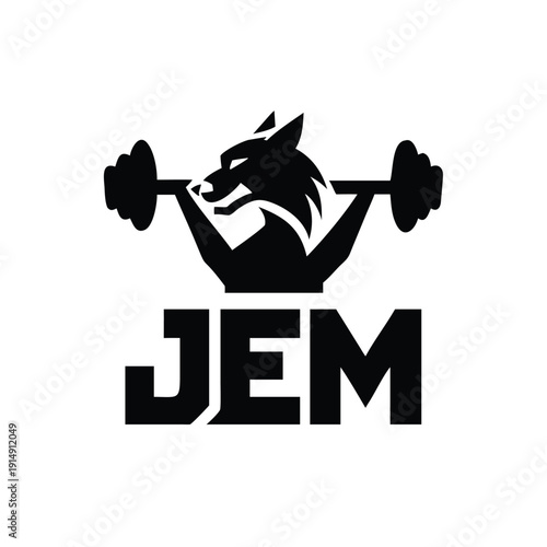Metallic weightlifter silhouette with wolf emblem