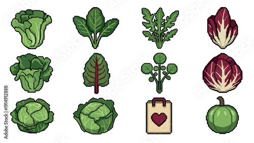 Pixel art vegetables collection with heart tote bag
