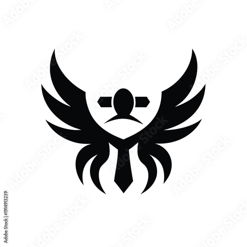 Strong gorilla face with textured wings and barbell