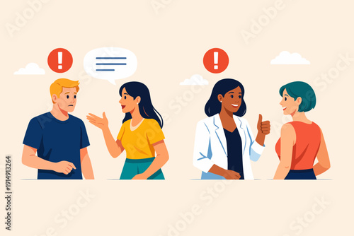 Comparing Good and Bad Communication: Conflict, Misunderstanding, and Positive Feedback Illustration