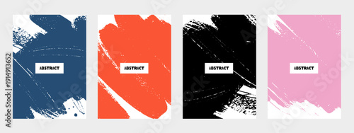 Abstract ink blob banner set, grunge art. Paint stroke texture, poster design. Hand drawn vector isolated illustration