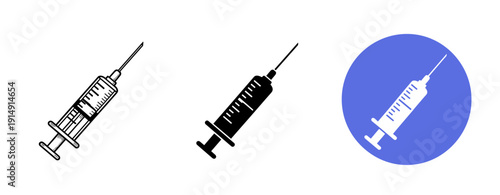 Syringe icons: black, white, and blue circle variants