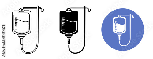 Medical iv drip icon set with black and blue variations