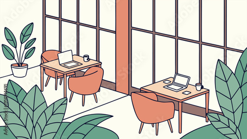 Cozy indoor garden workspace with vibrant plants and stylish seating