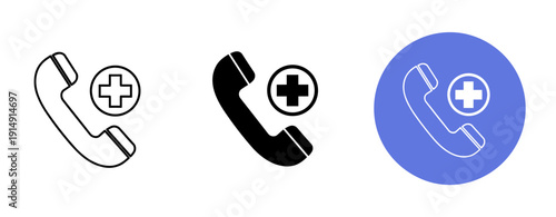 Medical hotline icons: phone symbol with cross for healthcare communication