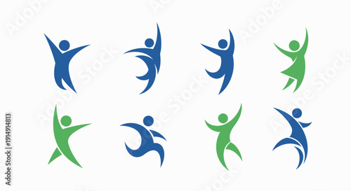 Set of Abstract Human Figures in Dynamic Poses.
