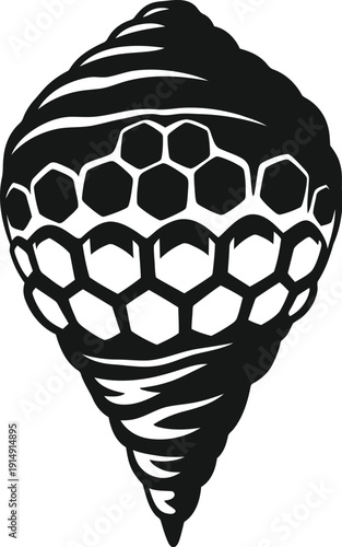 Stylized wasp nest graphic featuring honeycomb structure isolated on white.
