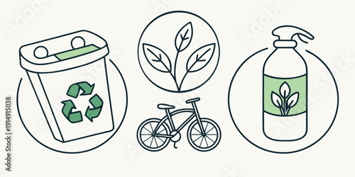 Illustrated depiction of eco-friendly and sustainable household products and practices