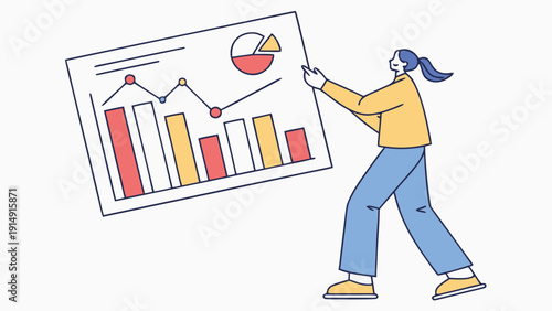 Analyst reviewing financial growth and market trends with a pie chart and bar graph.