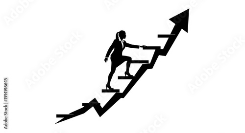 Businesswoman success climbing graph arrow up.