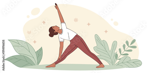 Woman practicing yoga in a serene outdoor setting with a balanced tree pose.