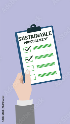Sustainable procurement concept. ESG concept. Hand holding document with checklist and annotations	
