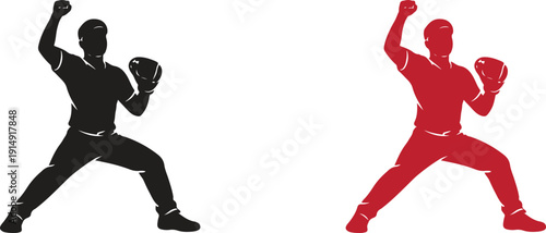 Baseball Player Throwing Ball Silhouette Vector, Professional Pitcher Action Pose Sports Illustration Isolated on White Background