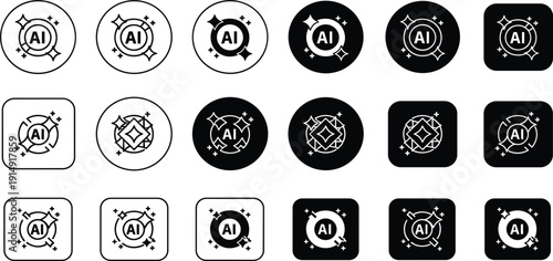 Artificial Intelligence AI Icon Set with Modern Technology Symbols for Machine Learning Automation Data Science and Digital Innovation Design