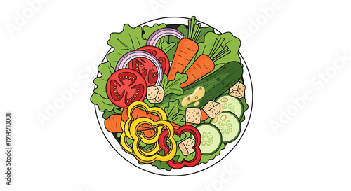 Fresh Mixed Salad with Vegetables on Plate.