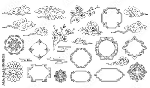 Chinese ornaments and floral motifs vector collection