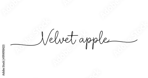 Elegant script text of velvet apple on white background. No editable strokes