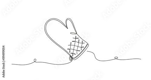 Minimalist line drawing of an oven mitt with continuous line art design. None editable stroke