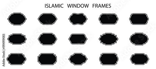 Islamic window frames. Islamic window black silhouette shape collection. Shape Islamic door and arabic window arch. Arabic door and window vector silhouette. Islamic frames.