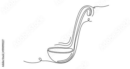 Continuous line art: minimalist curved spoon design on white background. None editable stroke