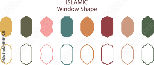 Islamic window frames. Islamic window color silhouette shape collection. Islamic vector shapes of a window or door arch