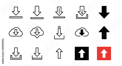 Download upload arrow icons set.