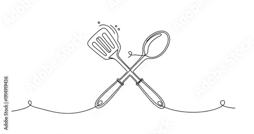 Line art kitchen utensils: spatula and spoon illustration. None editable stroke