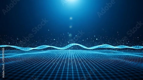 Glowing Blue Wavy Lines on Grid Background