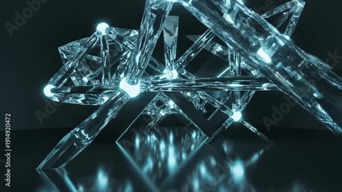 Wallpaper Mural Abstract Geometric Structures With Glowing Spheres in Dark Space Torontodigital.ca