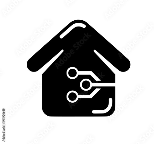 Smart home technology icon symbolizing a house with integrated electronic circuitry and connections