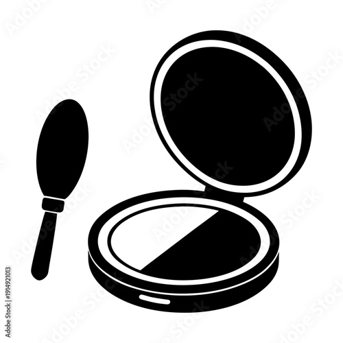 Beauty Compact Powder Case with Applicator Brush Cosmetic Tool.