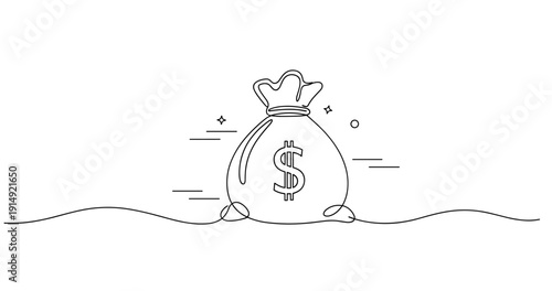 Line art illustration of money bag with dollar sign. None editable stroke