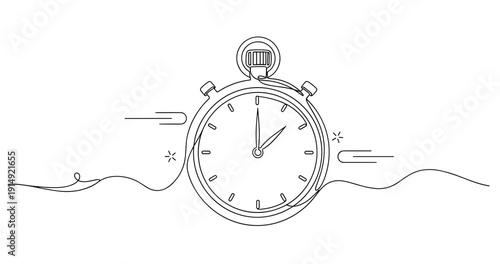 Black and white line art of a stopwatch with flowing lines indicating movement. None editable stroke