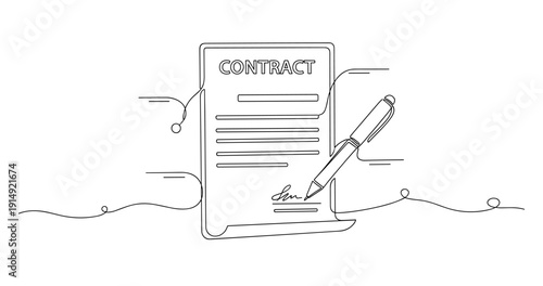 Minimalist line art of contract signing with pen. None editable stroke