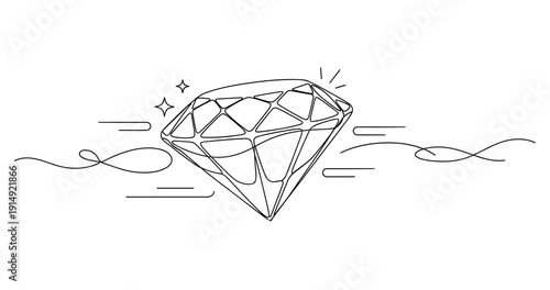 Geometric outline of a diamond with sparkles and swirls. None editable stroke