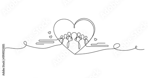 Minimalist line art depicting family unity inside a heart. None editable stroke