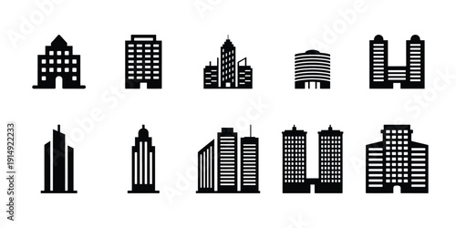 City skyline building icons, Urban architecture silhouette