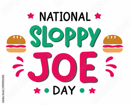 National Sloppy Joe Day Design with Classic Ground Beef Sandwich Vector