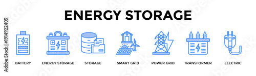 Energy Storage Banner Web Icon Set Collection Pack Vector Illustration Concept For Battery, Energy Storage, Storage, Smart Grid, Power Grid, Transformer, Electric