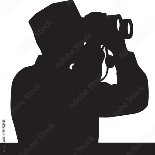 Observer looking through binoculars silhouette illustration vector man watching distance