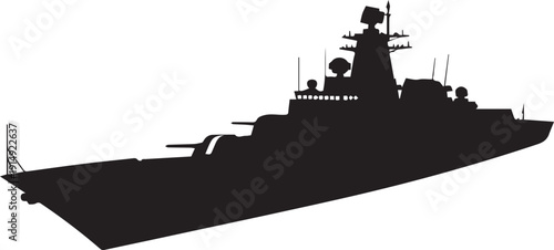Silhouette vector illustration warship object, navy ship, line art