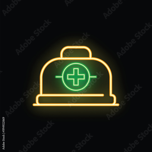 Glowing neon line first aid kit icon isolated on black background, perfect for showcasing emergency medical services